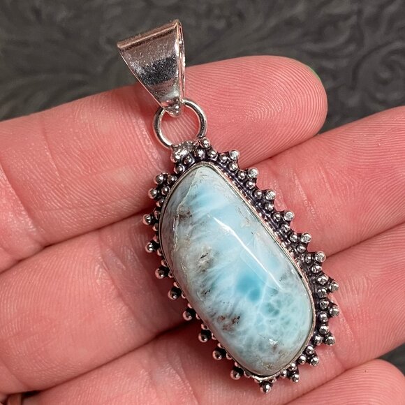 Natural Larimar Pectolite Pendant Stone Crystal Jewelry - Picture 4 of 8